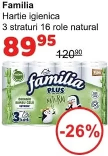 Familia hârtie igienică 3 straturi Natural, 16 role