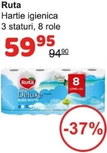 Ruta hârtie igienică 3 straturi, 8 role