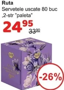 Ruta șervețele uscate Paleta, 2 straturi, 80 buc