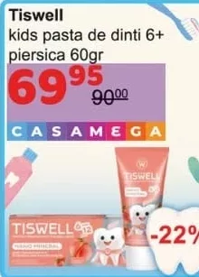 Tiswell Kids pastă de dinți 6+ piersică 60 g