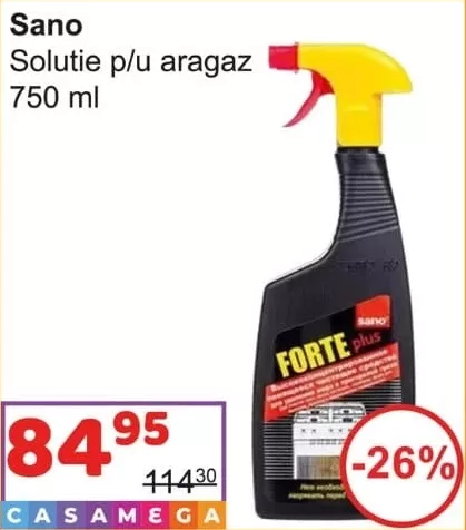 Sano Forte Plus soluție pentru aragaz 750 ml — cu card Casa Mega, 10.10–23.10, max. 5 buc/card