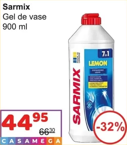Sarmix gel de vase Lemon 900 ml — cu card Casa Mega, 10.10–23.10, max. 5 buc/card