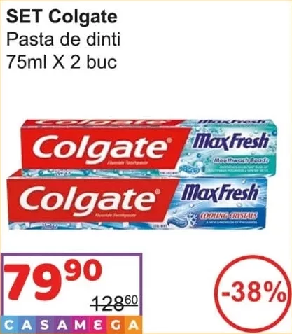 Colgate MaxFresh pastă de dinți 2 × 75 ml — cu card Casa Mega, 10.10–23.10, max. 5 buc/card