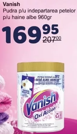 Vanish pudră pentru îndepărtarea petelor, haine albe, 960 g