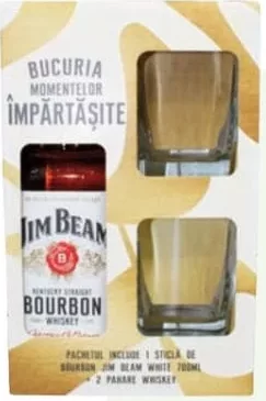 Set Jim Beam White Bourbon, whisky 0.7 l + 2 pahare, 1 set