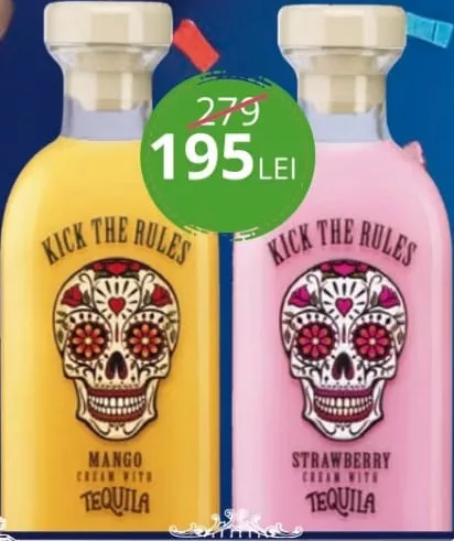 Kick The Rules cremă cu tequila, mango/căpșuni/pepene verde/banane, 0,7 L