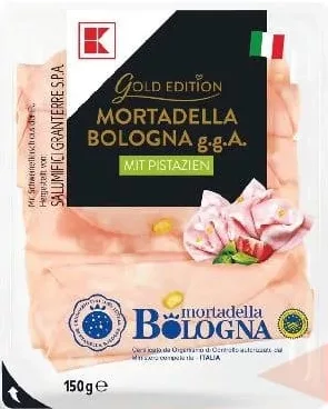 K-GOLD EDITION Мортадела Bologna, 120 г; на фото упаковки зазначено 150 г