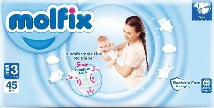 Molfix Підгузки Pants№3,6–11кг; на фото пакування Tape3,4–9кг 45 buc
