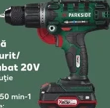 PARKSIDE Mașină găurit/înșurubat cu percuție, include acumulator2Ah și încărcător, 20 V,45 Nm,1 buc; valabil 22–28.10.2026
