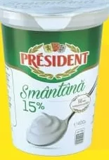 Сметана 15% PRESIDENT 350 г; Кешбэк в MyLOCAL: отсканируйте карту в приложении до оплаты; только для товара из буклета с зелёным ценником на полке. 10%; 2.69 MDL cashback.