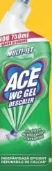 Гель для унитаза от известкового налёта ACE 750 мл; Кешбэк в MyLOCAL: отсканируйте карту в приложении до оплаты; только для товара из буклета с зелёным ценником на полке. 10%; 4.79 MDL cashback.
