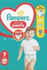 Подгузники-трусики PAMPERS Pants; Кешбэк в MyLOCAL: отсканируйте карту в приложении до оплаты; только для товара из буклета с зелёным ценником на полке. 10%; 27.29 MDL cashback. На изображённой упаковке: размер 7, 30 шт.