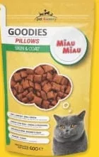 Лакомство для кошек Pillow hairball/skin coat MIAU MIAU 60 г; Кешбэк в MyLOCAL: отсканируйте карту в приложении до оплаты; только для товара из буклета с зелёным ценником на полке. 10%; 2.79 MDL cashback.