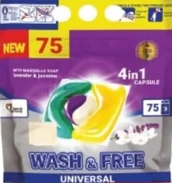 WASH&FREE универсальные гелевые капсулы для стирки, 75 шт.; кешбэк 10% только с приложением Linella, по условиям приложения
