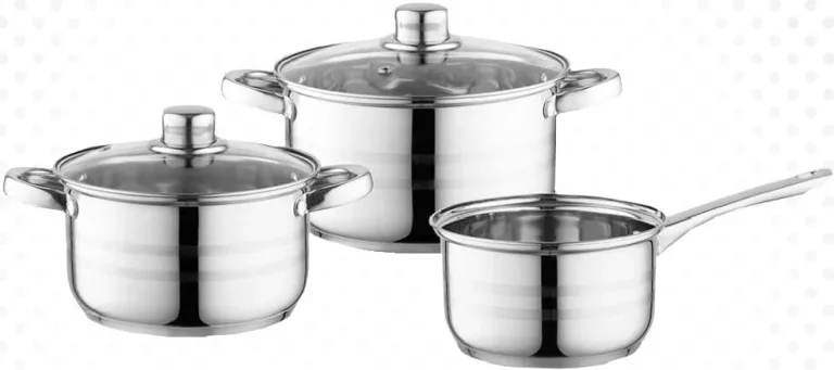 FLORINA Set vase inox 5 piese: 2 L/18 cm și 3 L/20 cm cu capace, cratiță cu mâner 1,5 L/16 cm; cu card METRO