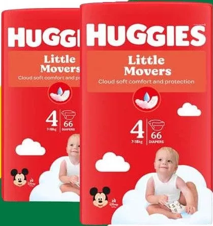 HUGGIES Little Movers Scutece, mărime3/78buc.,4/66buc.,5/58buc.; preț/buc. la 1 buc.; cu card METRO