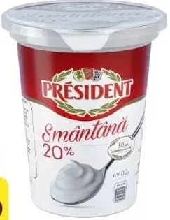 Smântână Président 20%, 350 g — În limita stocului; disponibilitatea diferă între magazinele Family Market.