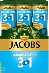 Băutură de cafea Jacobs Caramel Latte, 8 × 12,3 g — În limita stocului; disponibilitatea diferă între magazinele Family Market.