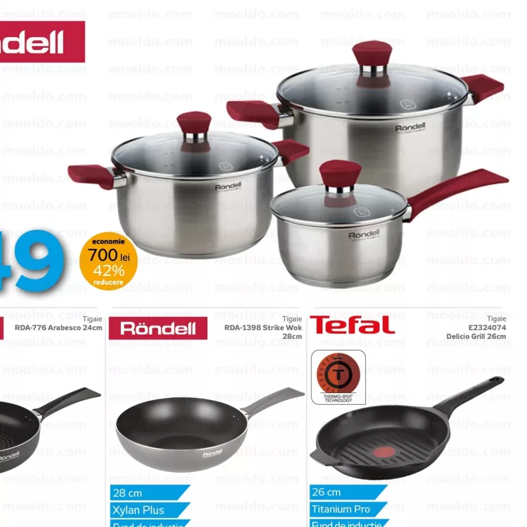 Set veselă Rondell RDS-817 Strike 6buc Inox Fund de inducție