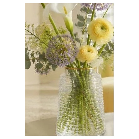 Vază decorativă pentru flori din sticlă cu margine aurie, 1050 ml