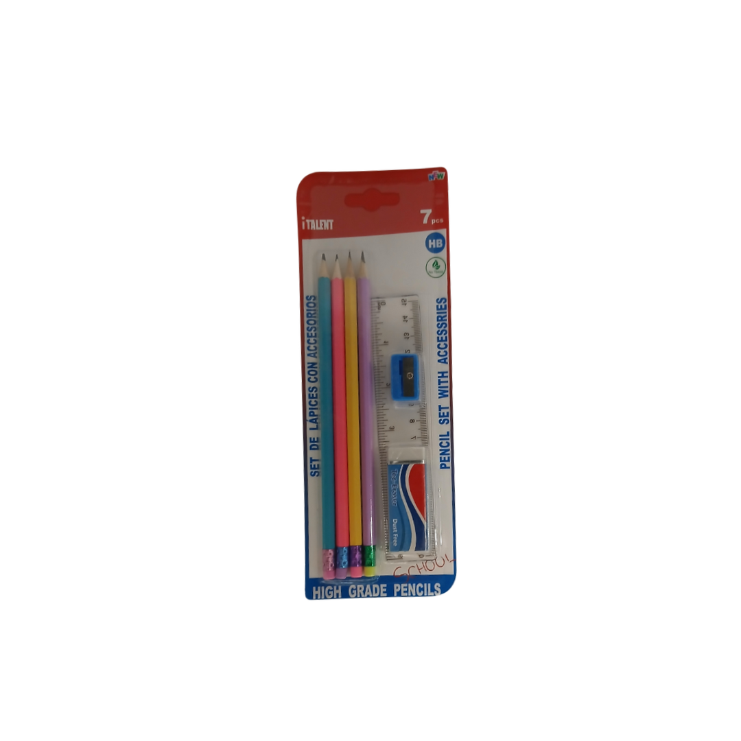 Creion simplu 4 buc + ascutitor + radiere + linie iTalent