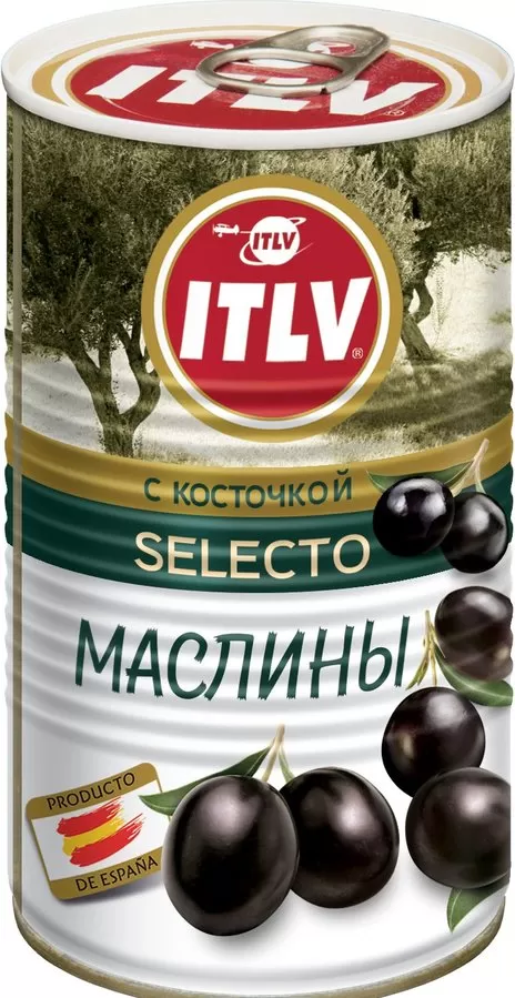 ITLV Selecto măsline negre cu sâmburi, 370 ml