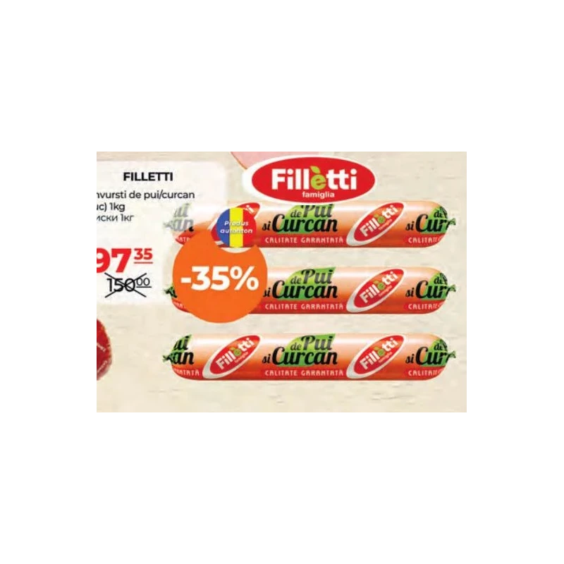 Filletti crenvurști din pui și curcan, 1 kg