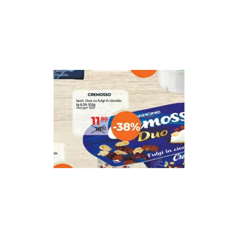 Cremosso Duo iaurt cu fulgi de ciocolată, 102 g