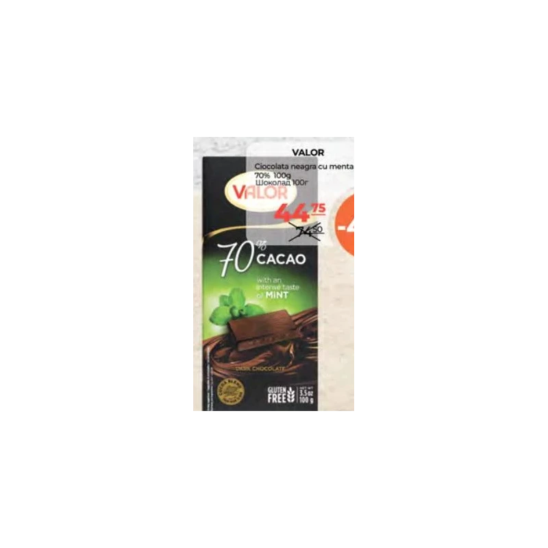 Valor ciocolată neagră cu mentă 70%, 100 g