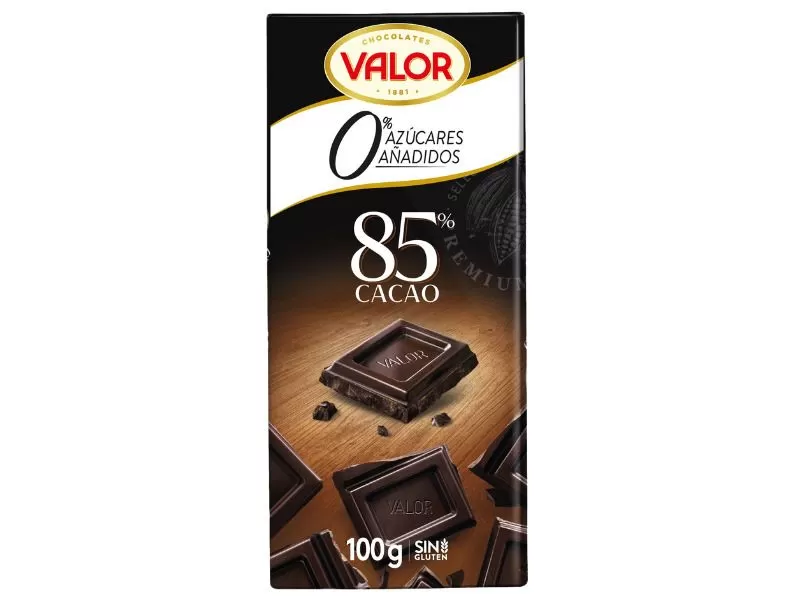 Valor ciocolată neagră cu stevia 85%, 100 g
