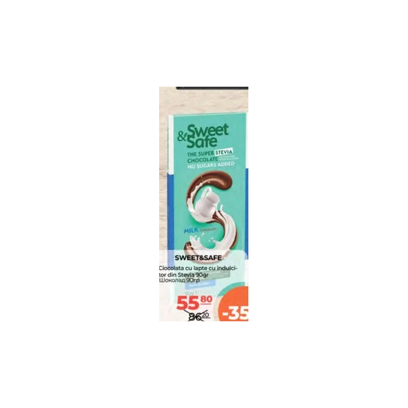 Sweet&Safe ciocolată cu lapte și stevia, 90 g