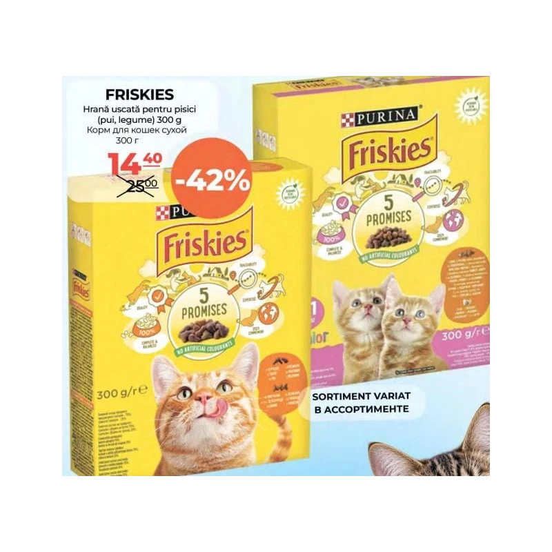 Friskies hrană uscată pentru pisici cu pui și legume, 300 g