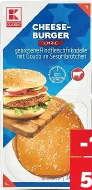 K-Classic cheeseburger de vită, 2 x 150 g