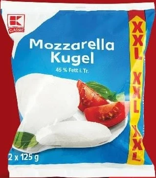 K-Classic mozzarella, 45% grăsime, 2 x 125 g