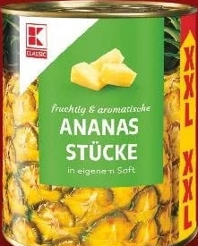 K-Classic ananas bucăți în suc propriu, 850 ml