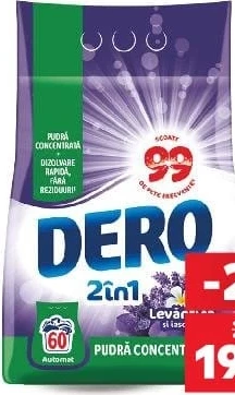 Dero 2în1 detergent automat pentru rufe, lavandă / prospețimea muntelui, 60 de utilizări, 4,5 kg
