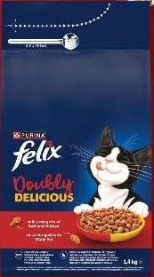 Felix Doubly Delicious hrană uscată pentru pisici, vită și pui, 1,4 kg