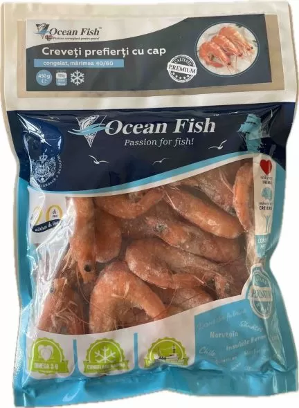 Ocean Fish creveți fierți cu cap 40/60, 500 g