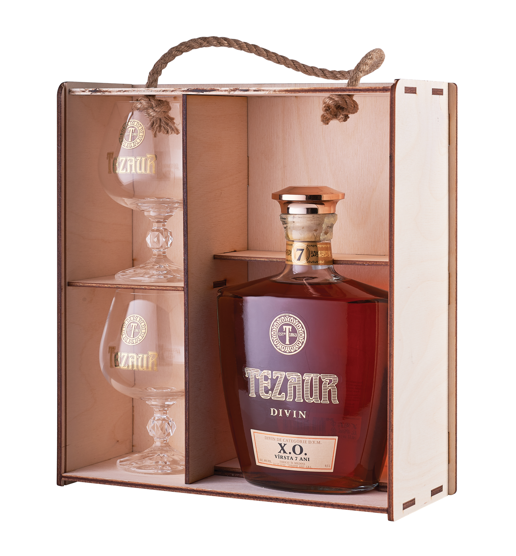 Tezaur Gold X.O. 7 ani set + 2 pahare 0.7 L