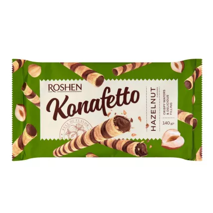 Tubusoare de vafe Konafetto nuci/cacao/crem-cacao ROSHEN 140g