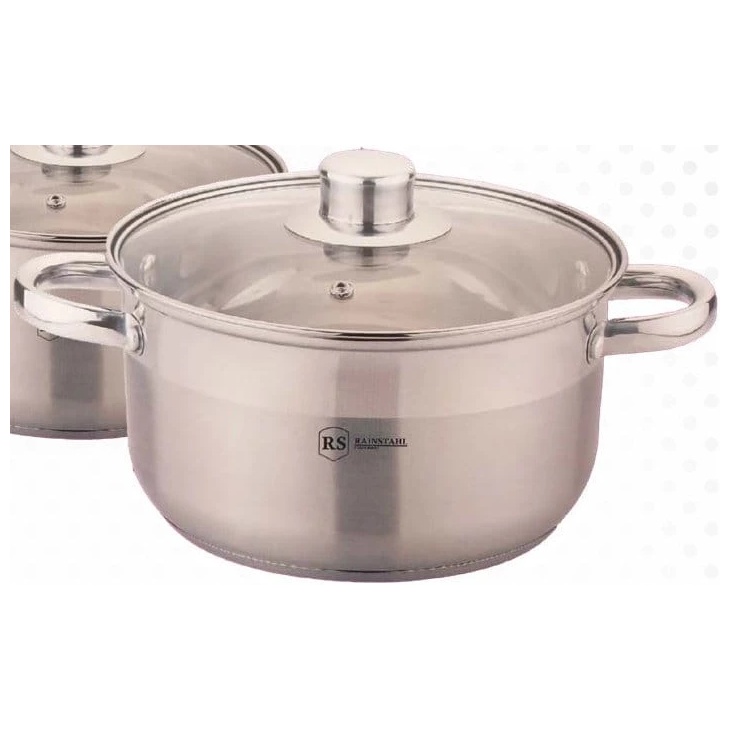 Cratiță cu capac de sticlă Rainstahl, inox, 1,8 L