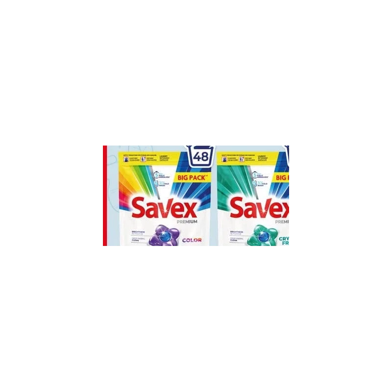 Savex detergent capsule 2 în 1 Color sau Fresh, 48 bucăți