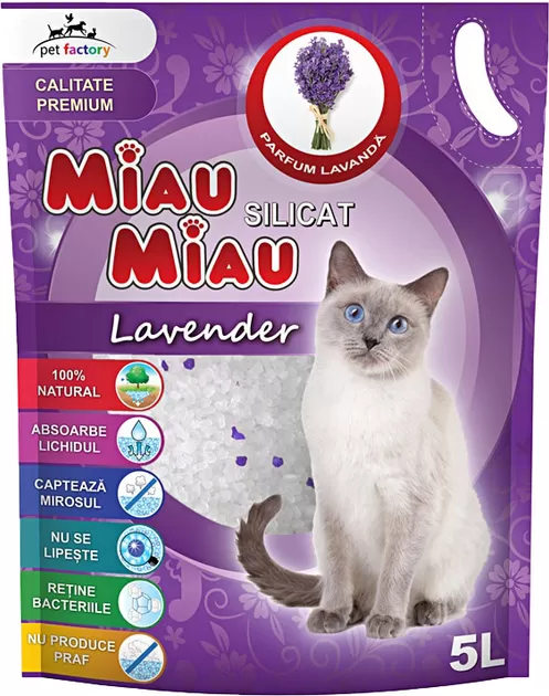 Miau Miau așternut silicatic lavandă, 5 L