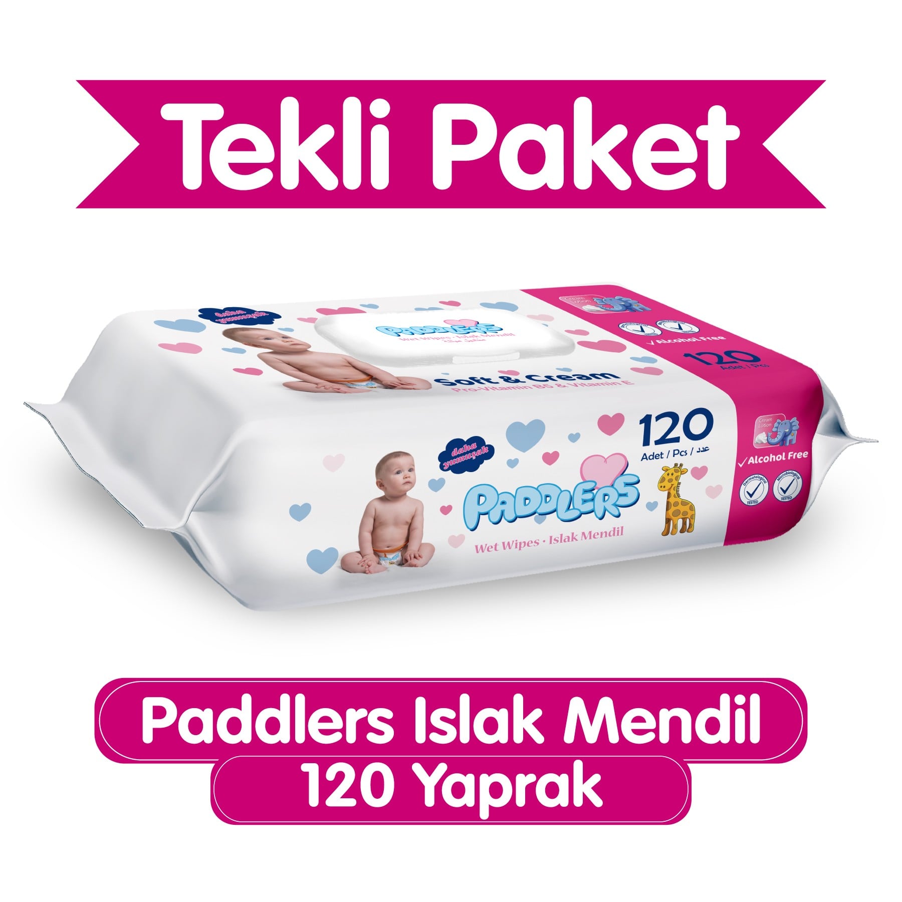 Paddlers șervețele umede Soft & Cream, 120 buc.