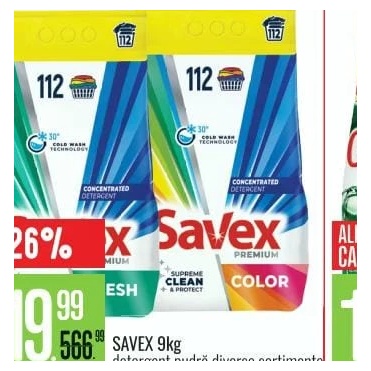 Savex detergent pudră 9 kg, diverse sortimente