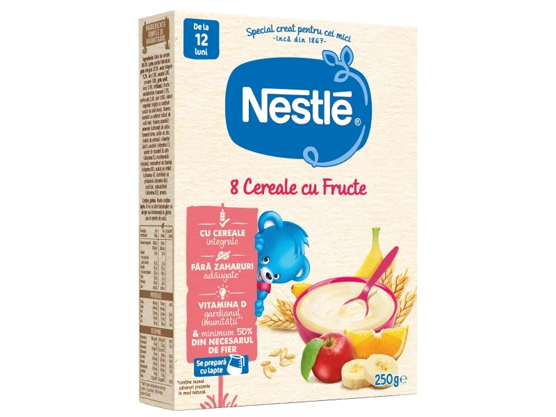 NESTLÉ cereale 8 cereale cu fructe fără lapte, 250 g