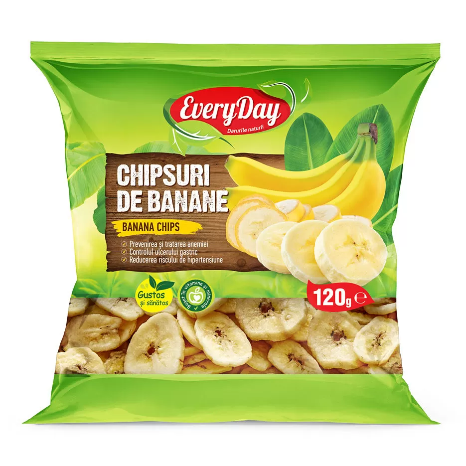 EVERYDAY chipsuri de banane, 120 g
