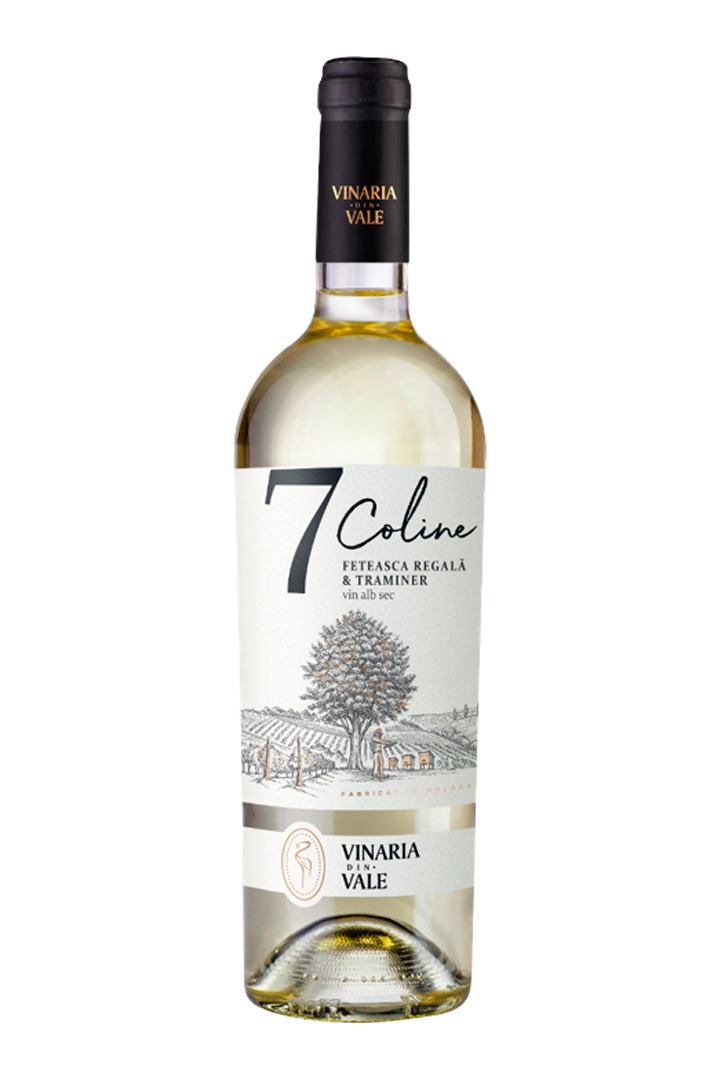VINĂRIA DIN VALE 7 Coline Fetească Regală & Traminer vin alb sec, 0,75 l