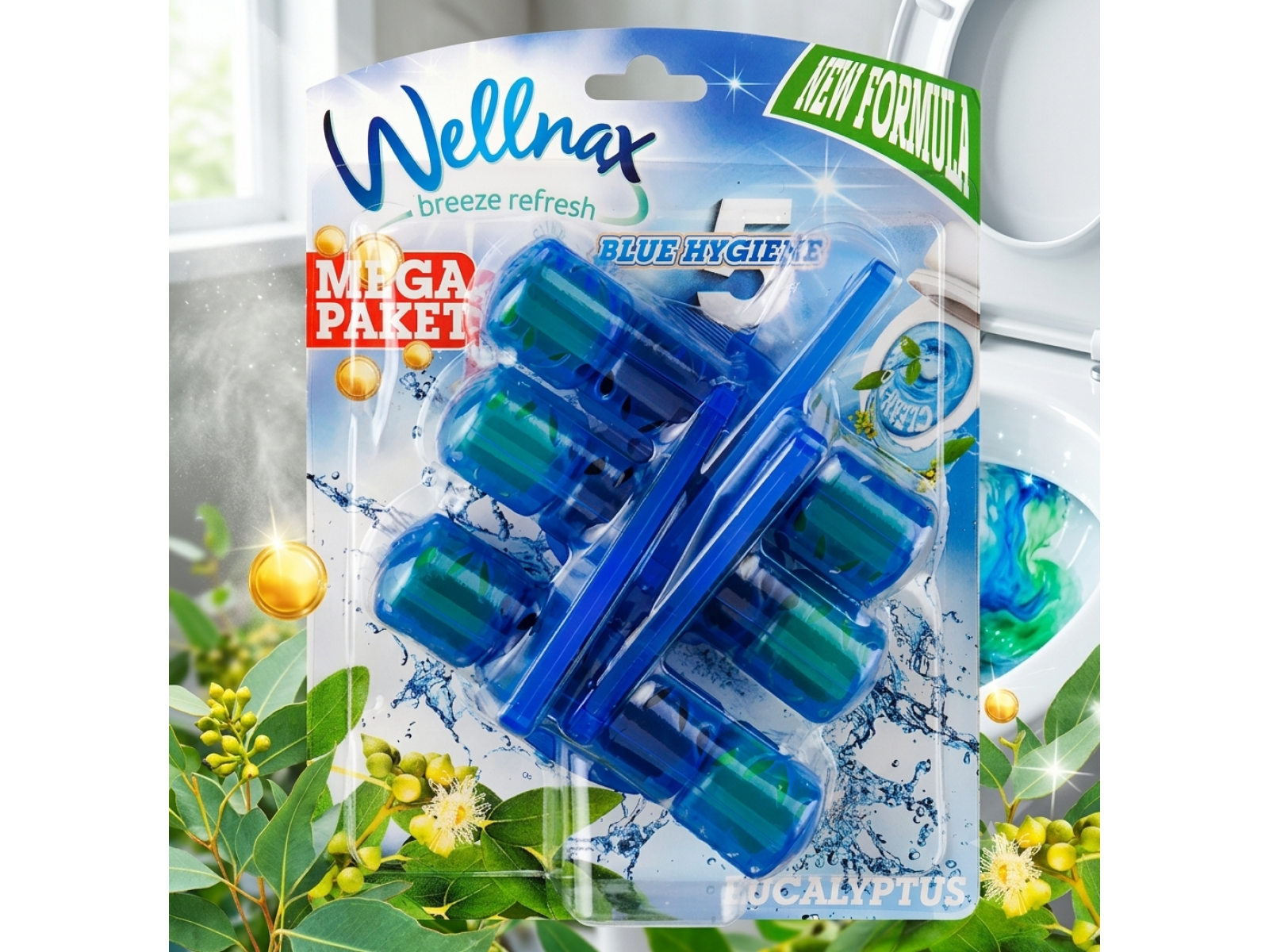 Bloc odorizant Blue Water Eucaliptus 3x50 g Wellnax