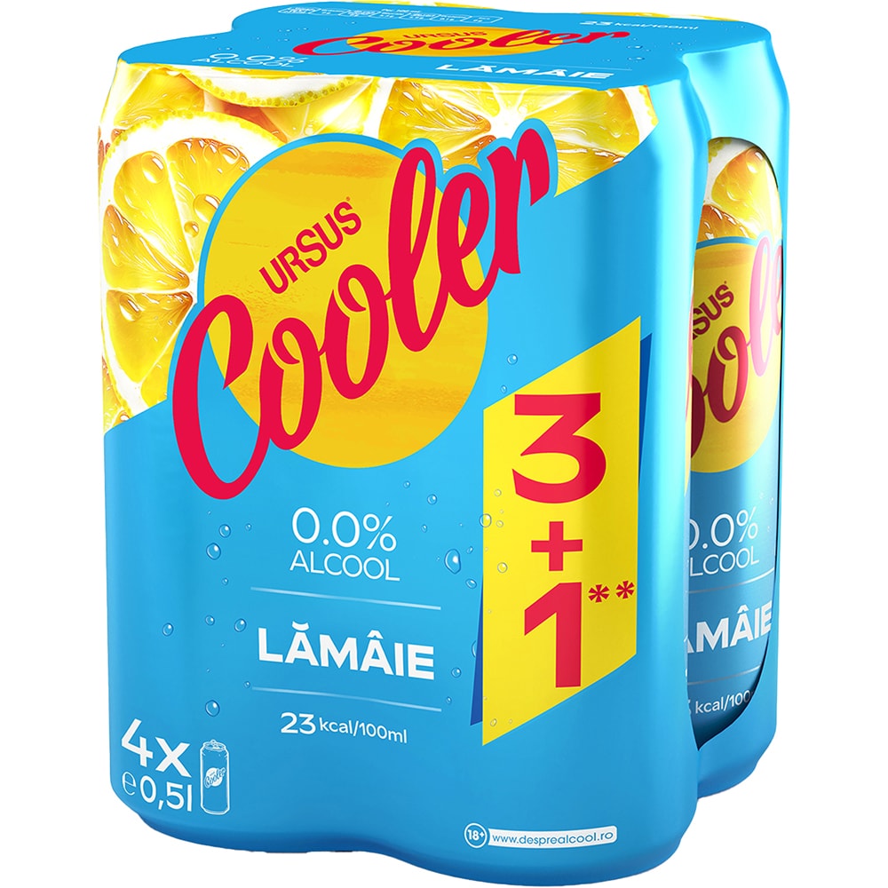 URSUS COOLER Bere fără alcool diverse sortimente 4 x 0,5 l Pachet promoțional